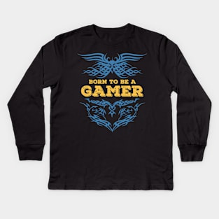 Born to be a GAMER Tribal Tattoo insignia gaming style Kids Long Sleeve T-Shirt